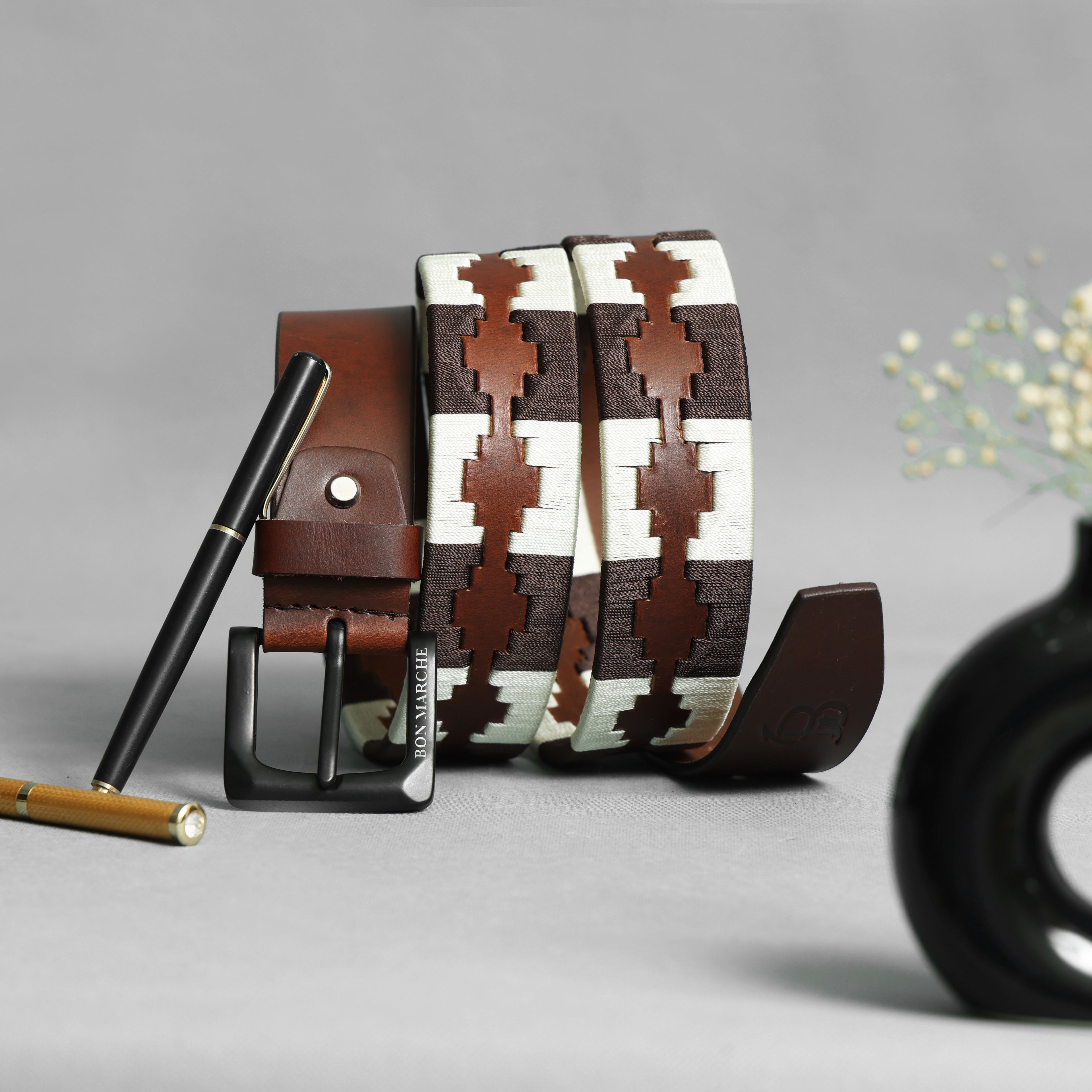 Brown Polo Leather Belt with Black Buckle