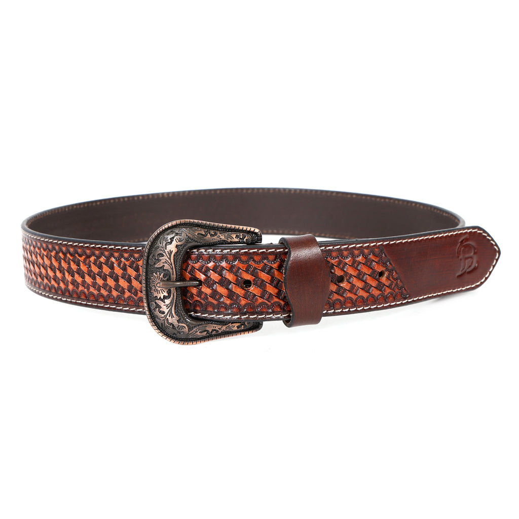 Hand Tooling Leather Belt – Brown Strap with Designer Buckle