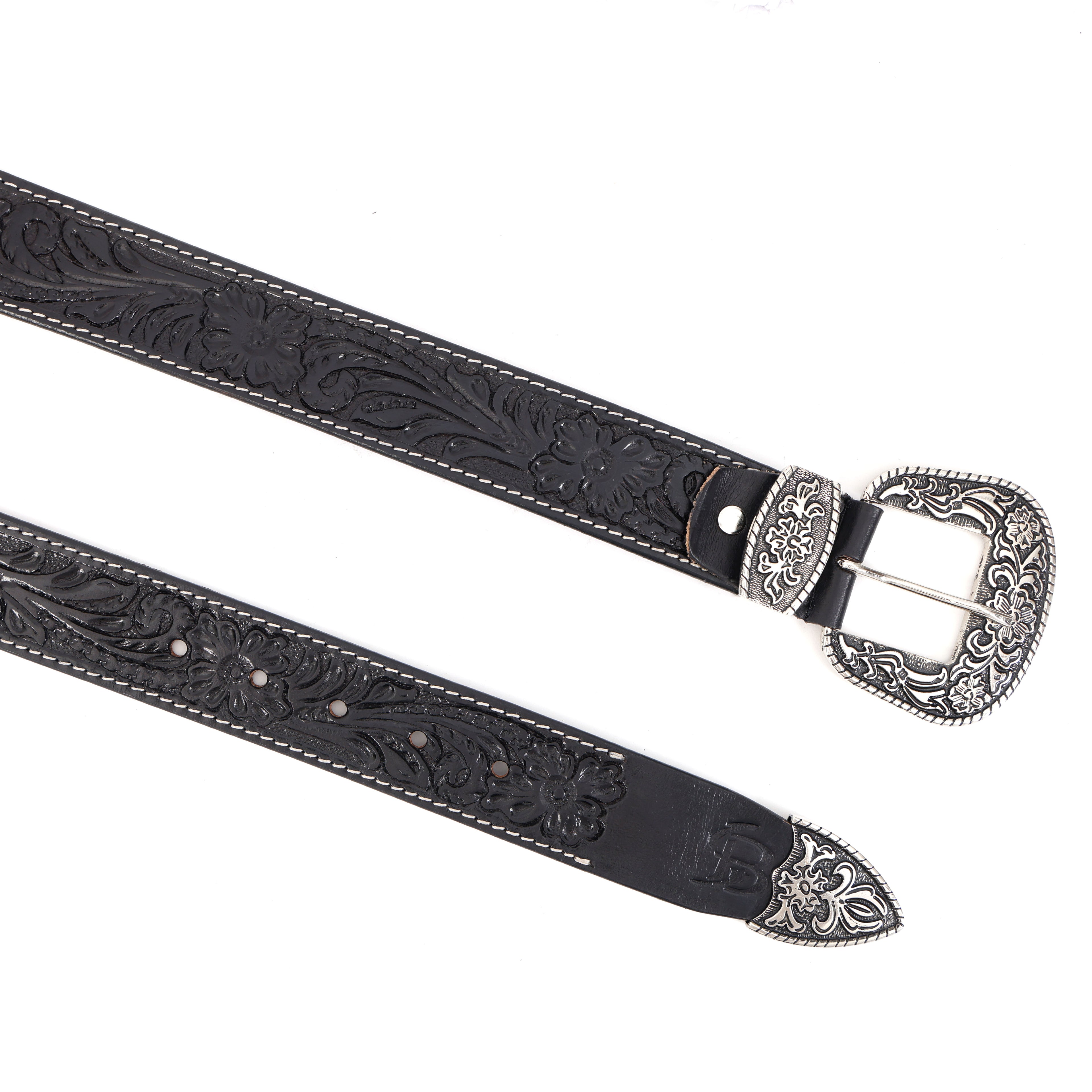 Premium Tooling Leather Belt for Men – Black Strap with Designer Buckle